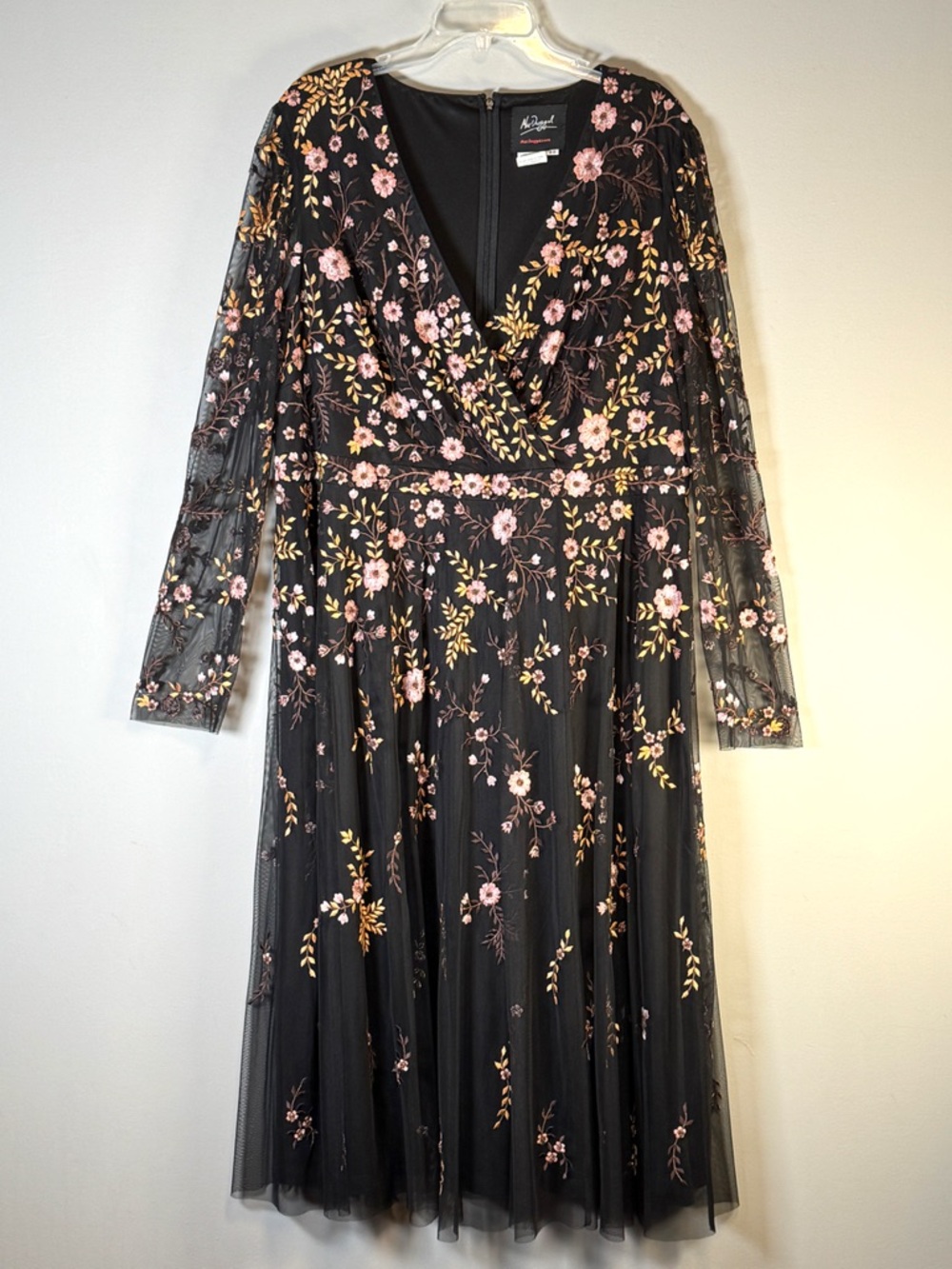 MAC DUGGAL Floral Embroidery A-Line Cocktail Dress Black Multi Size 20 35103